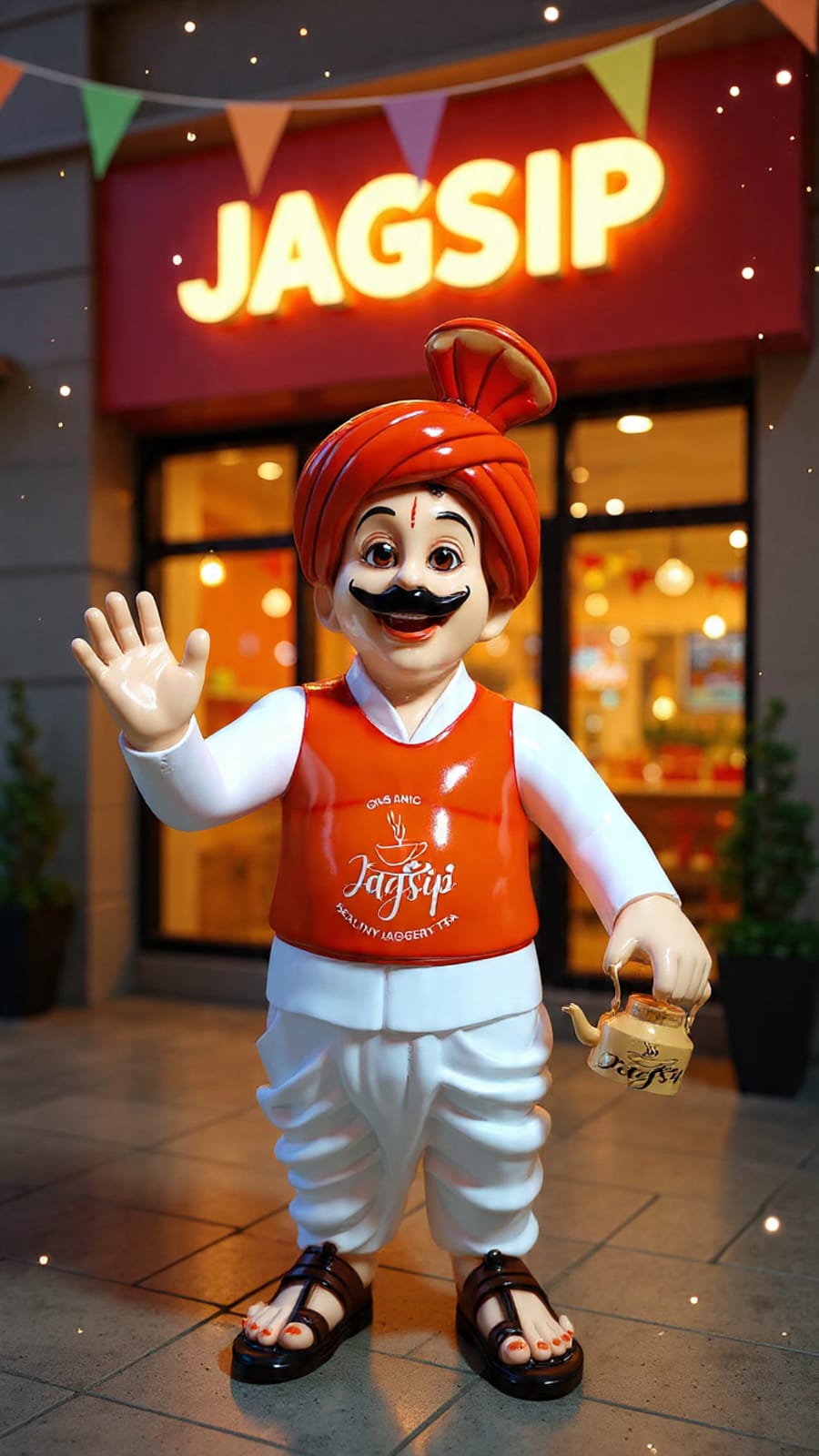 Jagsip 6FT Tea Maker Statue in Traditional Indian Attire